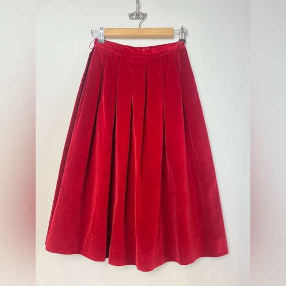 Vintage 50s/60s Red Velvet Pleated Skirt – Country Set by Margit Union Made - Picture 1 of 13